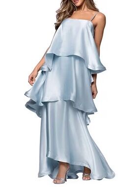 Tiered Satin Light Blue Gown
